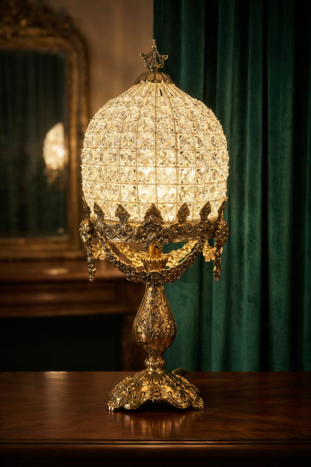 Lampe de table marocaine, pretigieuse et luxueuse en laiton et cristaux de la premiere qualité. signéé LUSTREAL