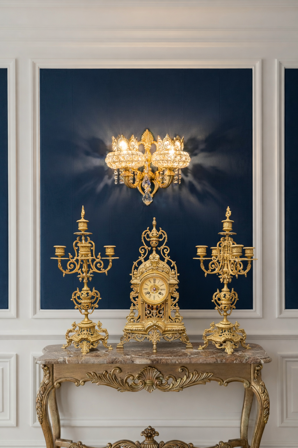 Applique murale marocaine prestigieuse en laiton travaillé et cristaux de première qualité, signée LUSTREAL.