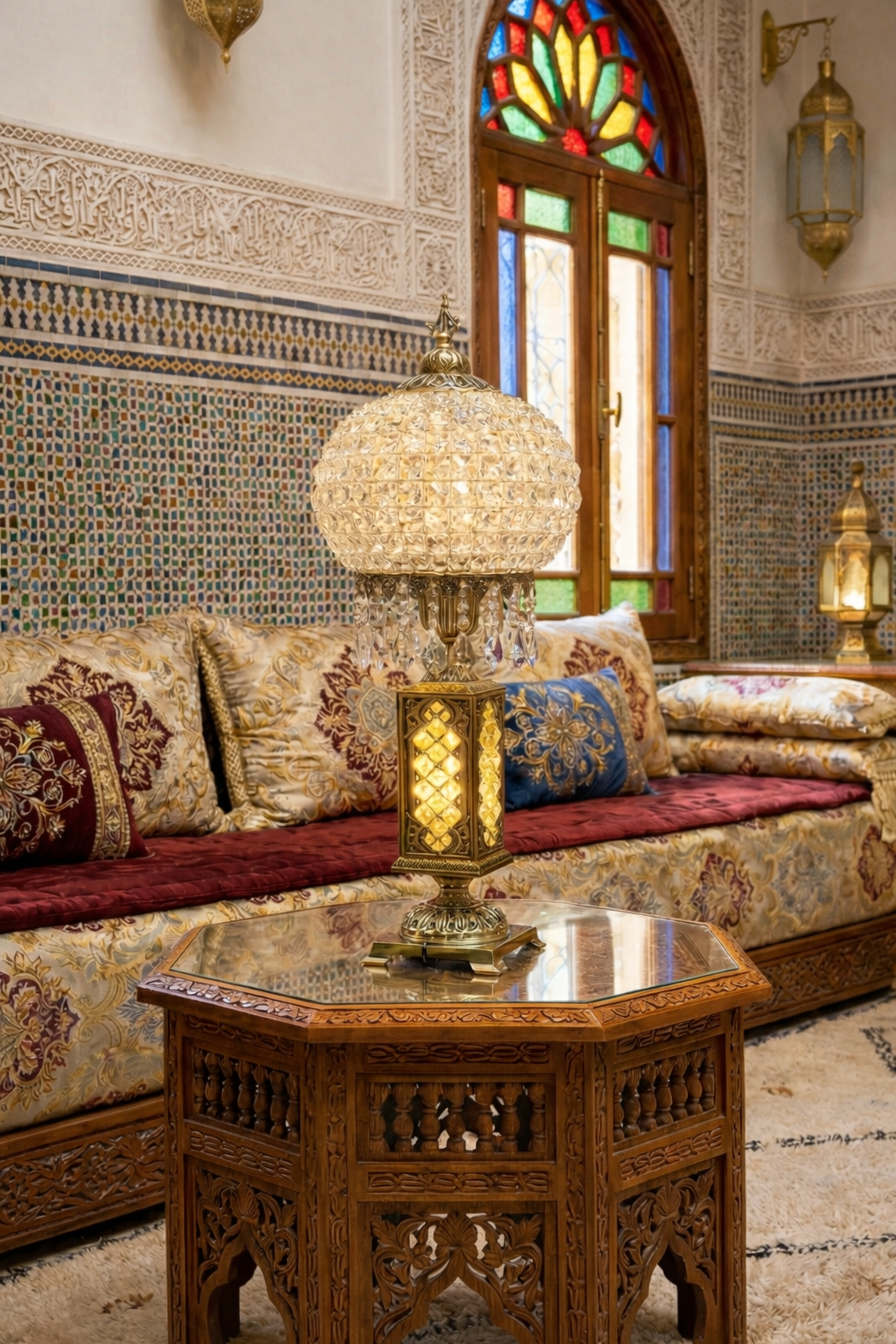 Lampe de Table "Perle du Palais", pretigieuse  en laiton et cristaux de la premiere qualité. signéé LUSTREAL