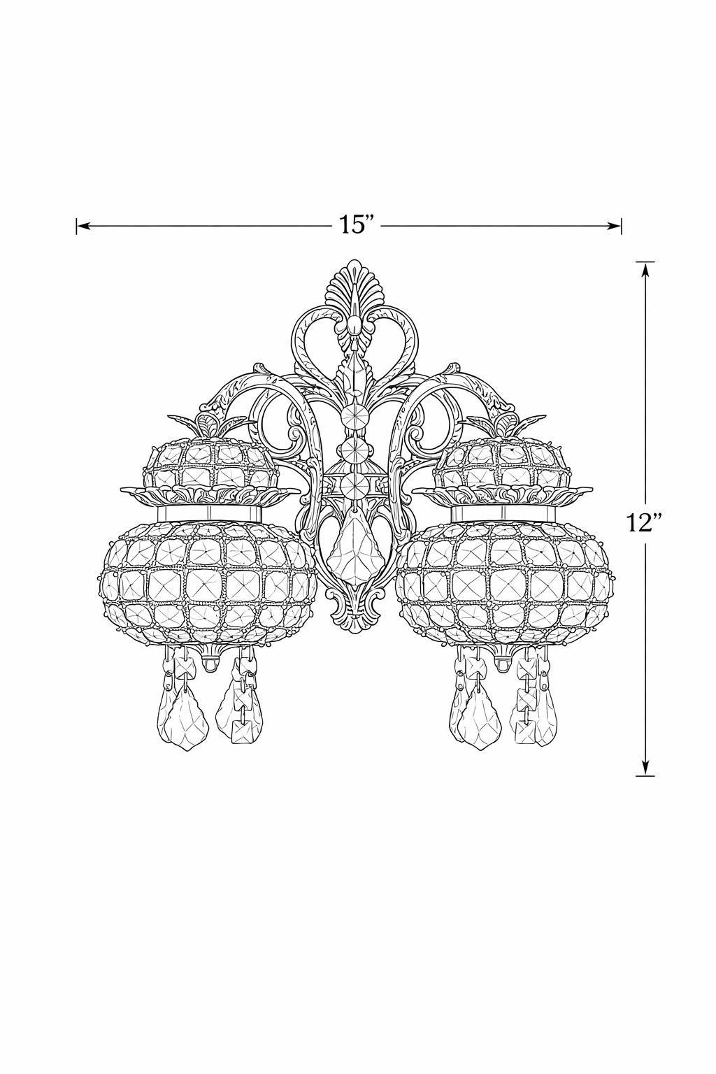 Lustreal: Applique murale marocaine prestigieuse en laiton travaillé et cristaux de première qualité, signée LUSTREAL.