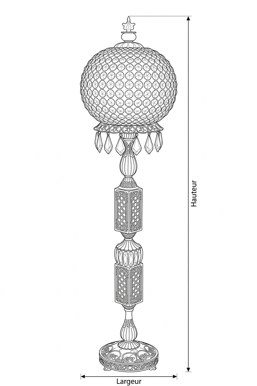 Lustreal: Lampe Colonne Royale – Design Baroque Louis XV avec Pendentifs en Cristal-tete pivotante