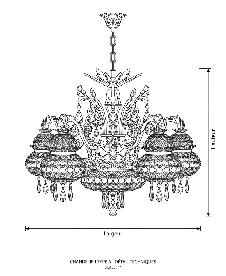 Lustreal: lustre 5 bras en laiton