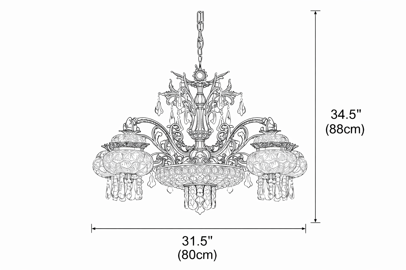 lustreal: lustre marocaine 5 bras tasses en  crystal